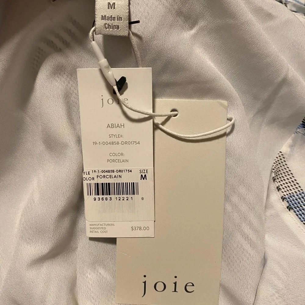 JOIE Plaid White & Blue Abiah 100% Silk Midi Dress Size Medium